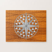 Chrome like Nautical Compass Star op Teak Veneer Legpuzzel (Horizontaal)