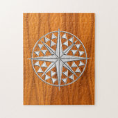 Chrome like Nautical Compass Star op Teak Veneer Legpuzzel (Verticaal)