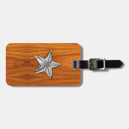 Chrome like Nautical Star op Teak Veneer Bagagelabel (Voorkant horizontaal)