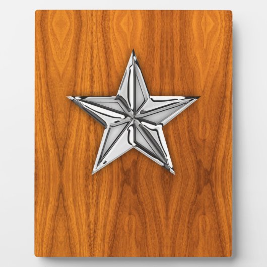 Chrome like Nautical Star op Teak Veneer Fotoplaat (Voorkant)