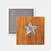 Chrome like Nautical Star op Teak Veneer Magneet (Voorkant / Achterkant)