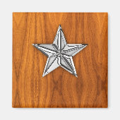 Chrome like Nautical Star op Teak Veneer Magneet (Voorkant)