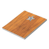 Chrome like Nautical Star op Teak Veneer Notitieblok (Linkerzijde)