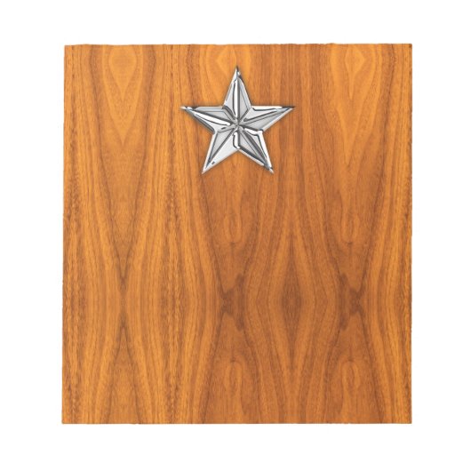 Chrome like Nautical Star op Teak Veneer Notitieblok (Voorkant)