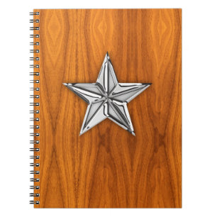 Chrome like Nautical Star op Teak Veneer Notitieboek