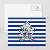 Chrome like pirate on Nautical Stripes Briefkaart (Voorkant / Achterkant)
