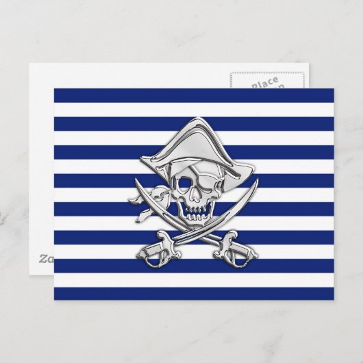 Chrome like pirate on Nautical Stripes Briefkaart (Voorkant / Achterkant)