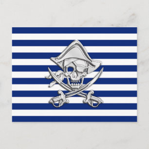 Chrome like pirate on Nautical Stripes Briefkaart