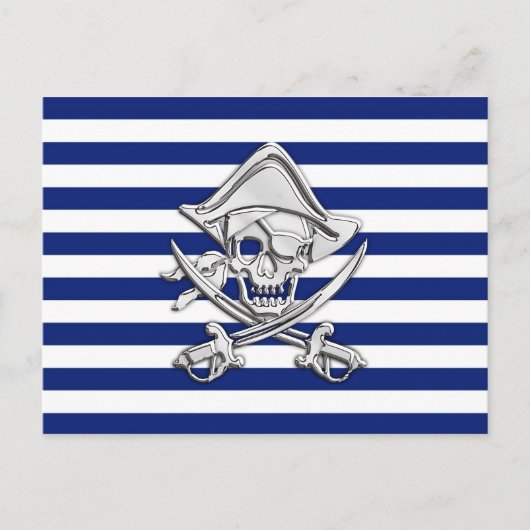 Chrome like pirate on Nautical Stripes Briefkaart (Voorkant)
