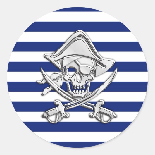 Chrome like pirate on Nautical Stripes Ronde Sticker (Voorkant)