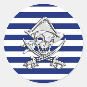 Chrome like pirate on Nautical Stripes Ronde Sticker