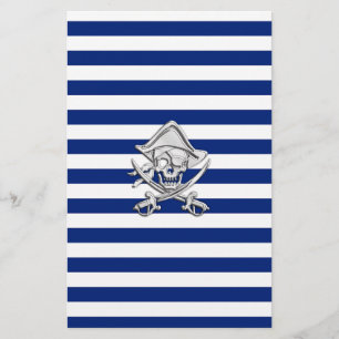 Chrome Like Pirate on Navy Stripes Briefpapier