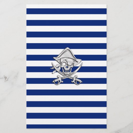Chrome Like Pirate on Navy Stripes Briefpapier (Voorkant)