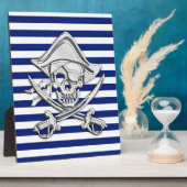 Chrome Like Pirate on Navy Stripes Fotoplaat (Zijkant)
