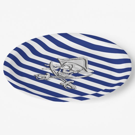 Chrome Like Pirate on Navy Stripes Papieren Bordje (Gekanteld)