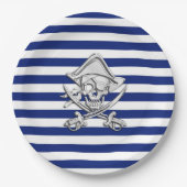 Chrome Like Pirate on Navy Stripes Papieren Bordje (Voorkant)