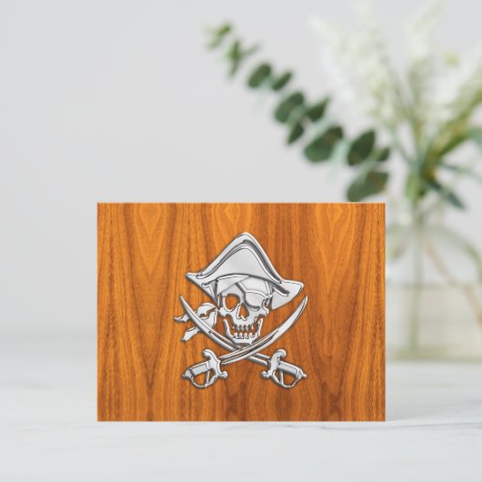 Chrome like pirate on Teak Veneer Briefkaart (Staand voorkant)