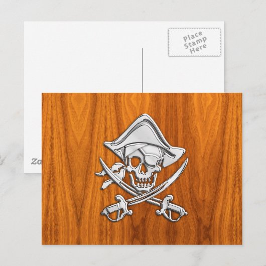 Chrome like pirate on Teak Veneer Briefkaart (Voorkant / Achterkant)
