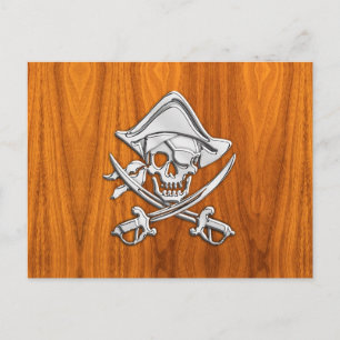 Chrome like pirate on Teak Veneer Briefkaart