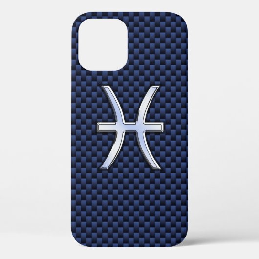 Chrome like Pisces Sign on Blue Carbon Fibre Print Case-Mate iPhone Case (Achterkant)