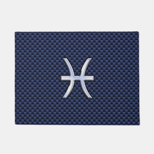 Chrome like Pisces Sign on Blue Carbon Fibre Print Deurmat (Voorkant)
