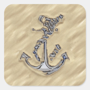 Chrome like Rope Anchor in the Sand Vierkante Sticker