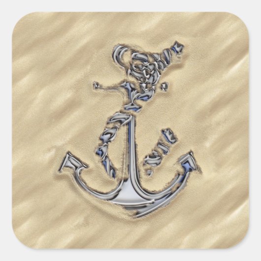Chrome like Rope Anchor in the Sand Vierkante Sticker (Voorkant)