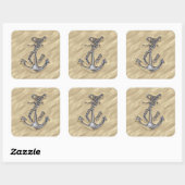 Chrome like Rope Anchor in the Sand Vierkante Sticker (Vel)