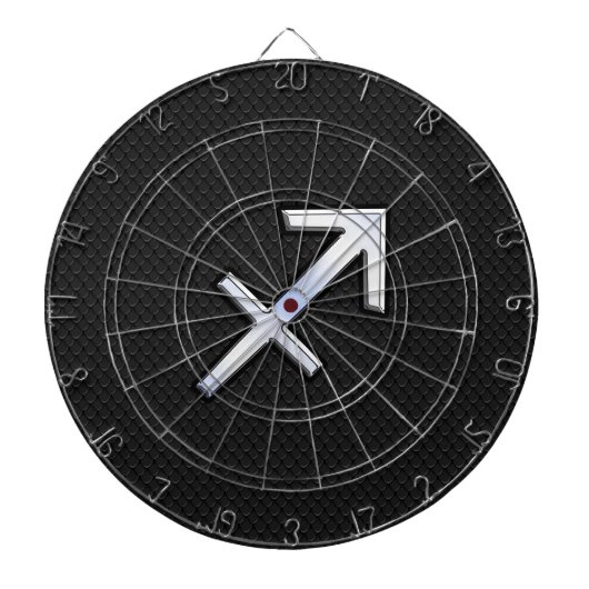 Chrome like Sagittarius Zodiac Sign on Black Dartbord (Voorkant)