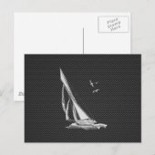 Chrome like Sailboot on Carbon Fibre Briefkaart (Voorkant / Achterkant)