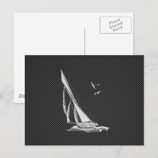 Chrome like Sailboot on Carbon Fibre Briefkaart (Voorkant / Achterkant)