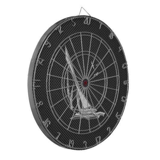 Chrome like Sailboot on Carbon Fibre Dartbord (Voorkant Links)
