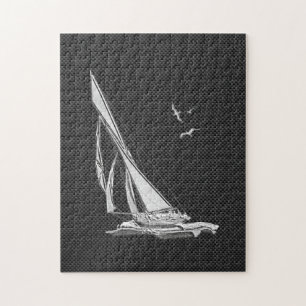 Chrome like Sailboot on Carbon Fibre Legpuzzel