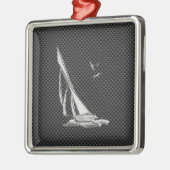 Chrome like Sailboot on Carbon Fibre Metalen Ornament (Links)