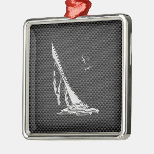 Chrome like Sailboot on Carbon Fibre Metalen Ornament (Links)