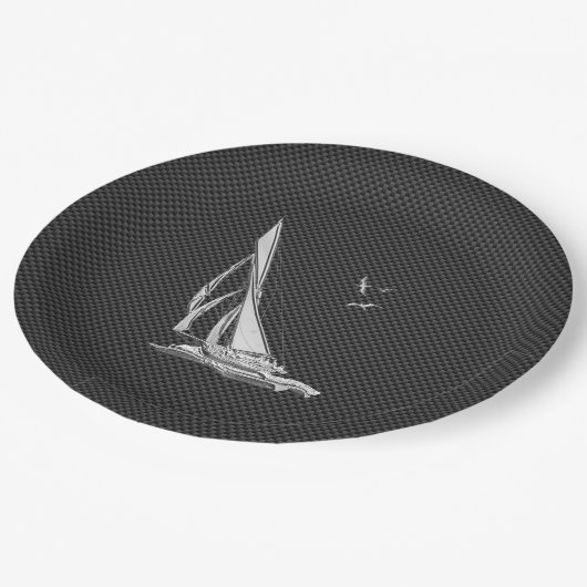 Chrome like Sailboot on Carbon Fibre Papieren Bordje (Gekanteld)