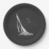 Chrome like Sailboot on Carbon Fibre Papieren Bordje (Voorkant)
