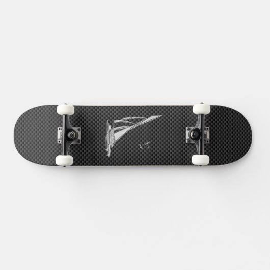 Chrome like Sailboot on Carbon Fibre Skateboard (Horizontaal)
