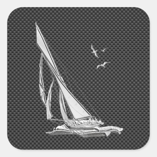 Chrome like Sailboot on Carbon Fibre Vierkante Sticker (Voorkant)