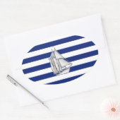 Chrome like Sailboot on Nautical Stripes Ovale Sticker (Envelop)