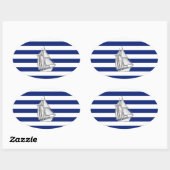 Chrome like Sailboot on Nautical Stripes Ovale Sticker (Vel)