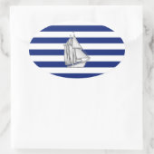 Chrome like Sailboot on Nautical Stripes Ovale Sticker (Tas)