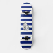 Chrome like Sailboot on Nautical Stripes Skateboard (Voorkant)