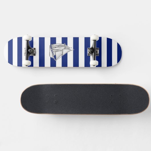 Chrome like Sailboot on Nautical Stripes Skateboard (Horizontaal)