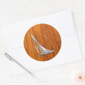 Chrome like Sailboot on Teak Veneer Ronde Sticker (Envelop)