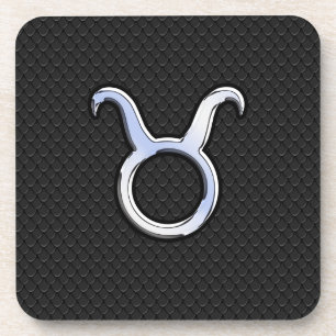 Chrome like Taurus Sign on Black Snake Skin Drankjes Onderzetter