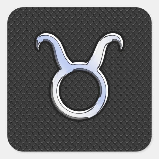 Chrome like Taurus Sign on Black Snake Skin Vierkante Sticker (Voorkant)