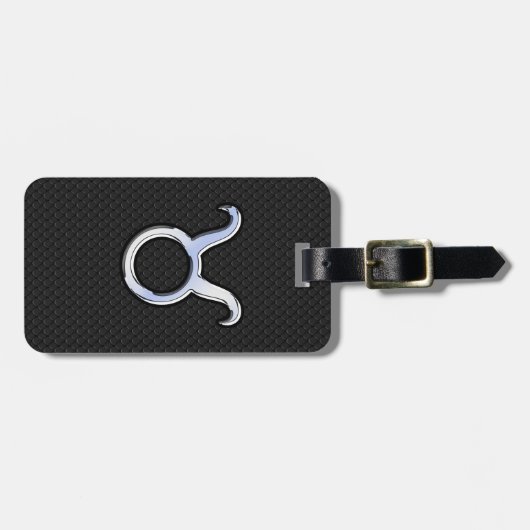 Chrome like Taurus Zodiac Sign on Black Snake Skin Bagagelabel (Voorkant horizontaal)