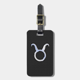Chrome like Taurus Zodiac Sign on Black Snake Skin Bagagelabel