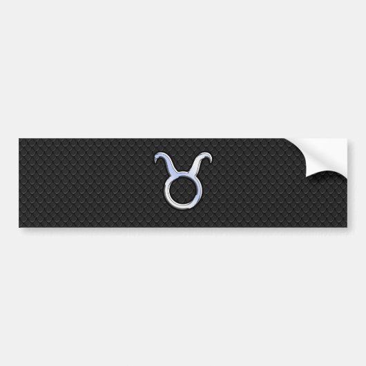 Chrome like Taurus Zodiac Sign on Black Snake Skin Bumpersticker (Voorkant)